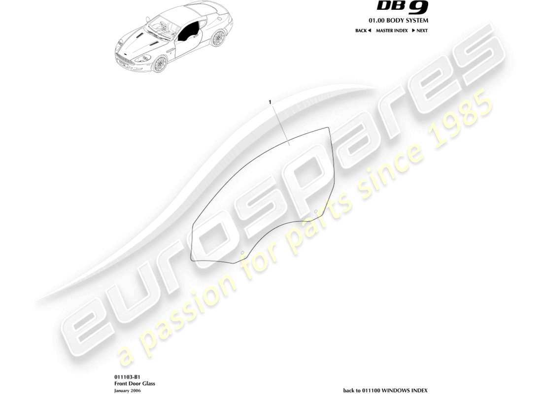 aston martin db9 (2005) türglas-teilediagramm