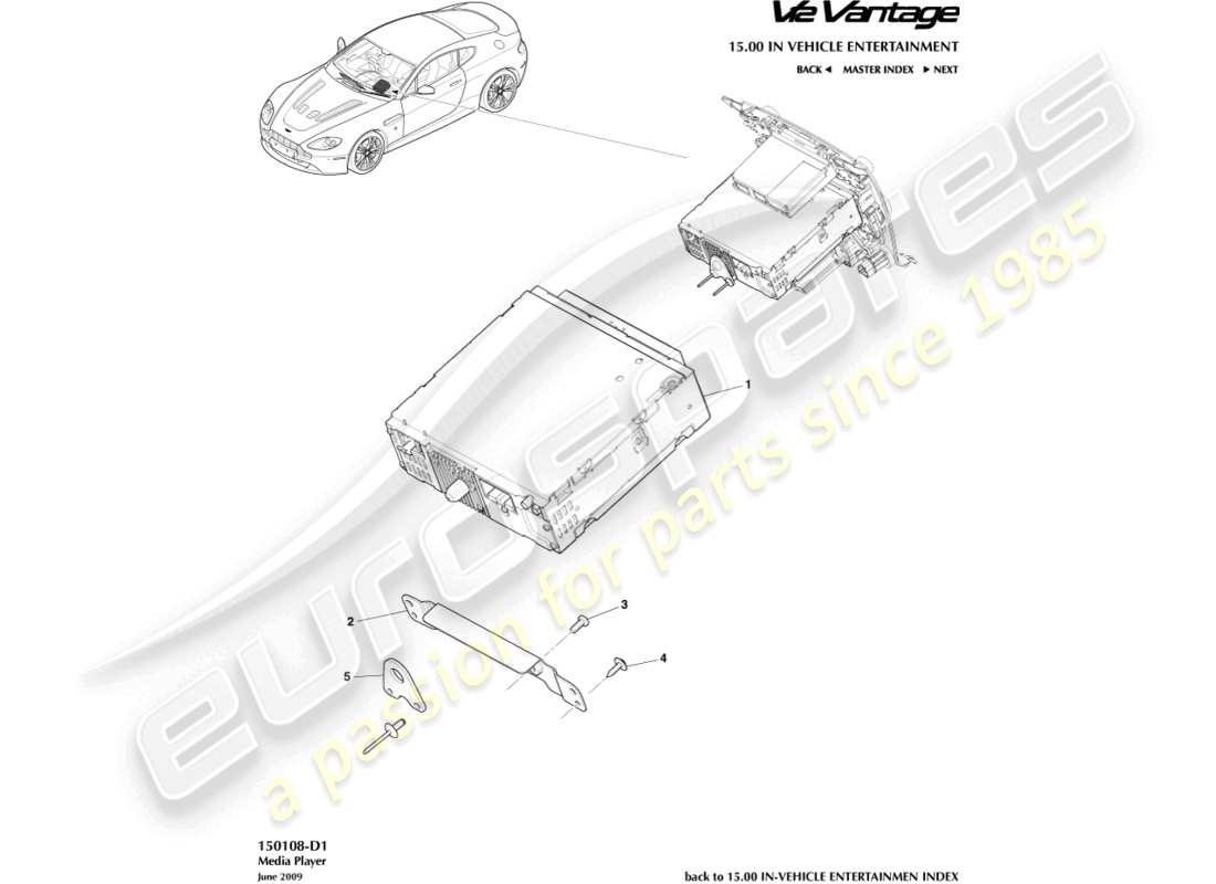 aston martin v12 vantage (2012) teilediagramm des media players