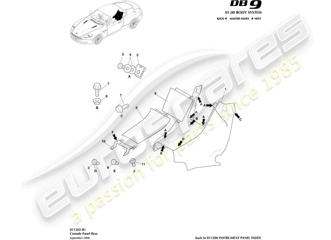 aston martin db9 (2006) heckkonsole, coupé-ersatzteildiagramm