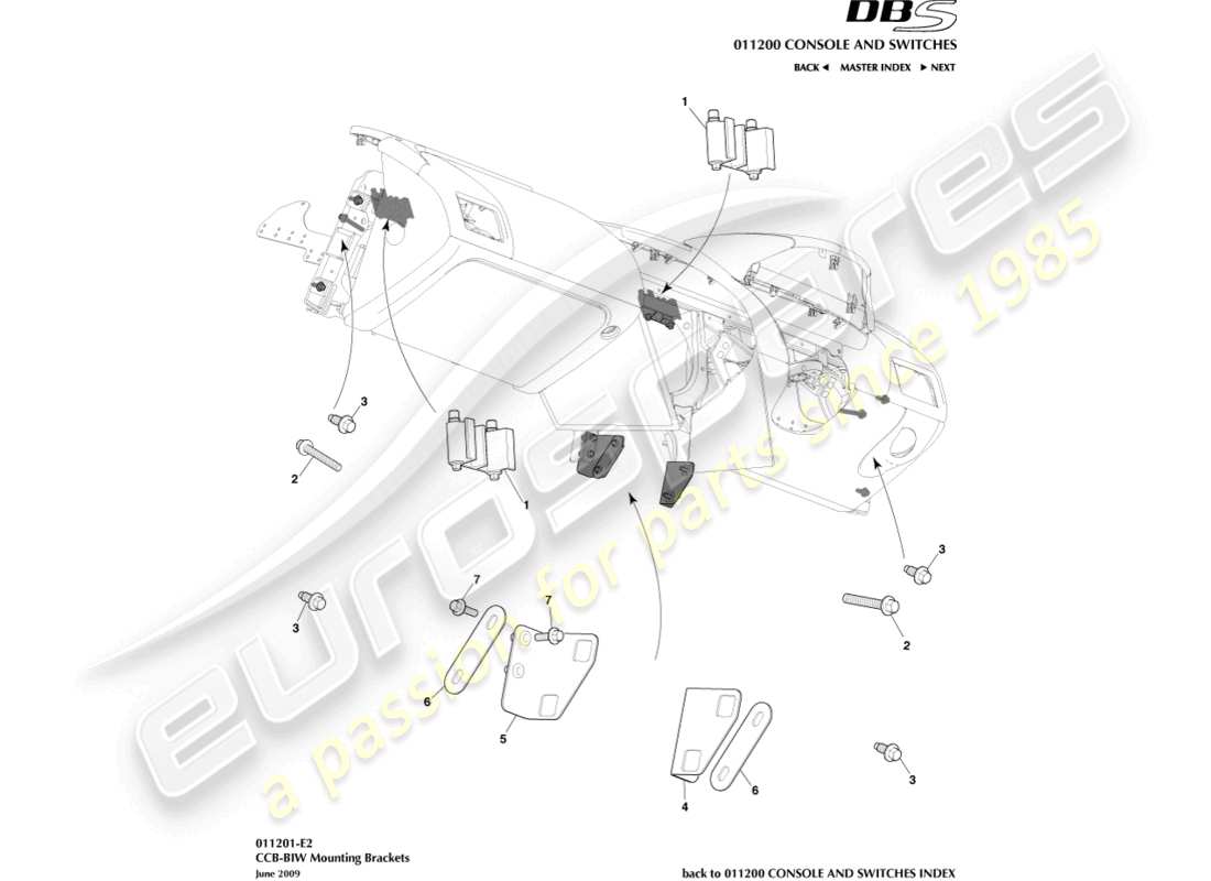 aston martin dbs (2012) teilediagramm für ccb-zu-biw-halterungen