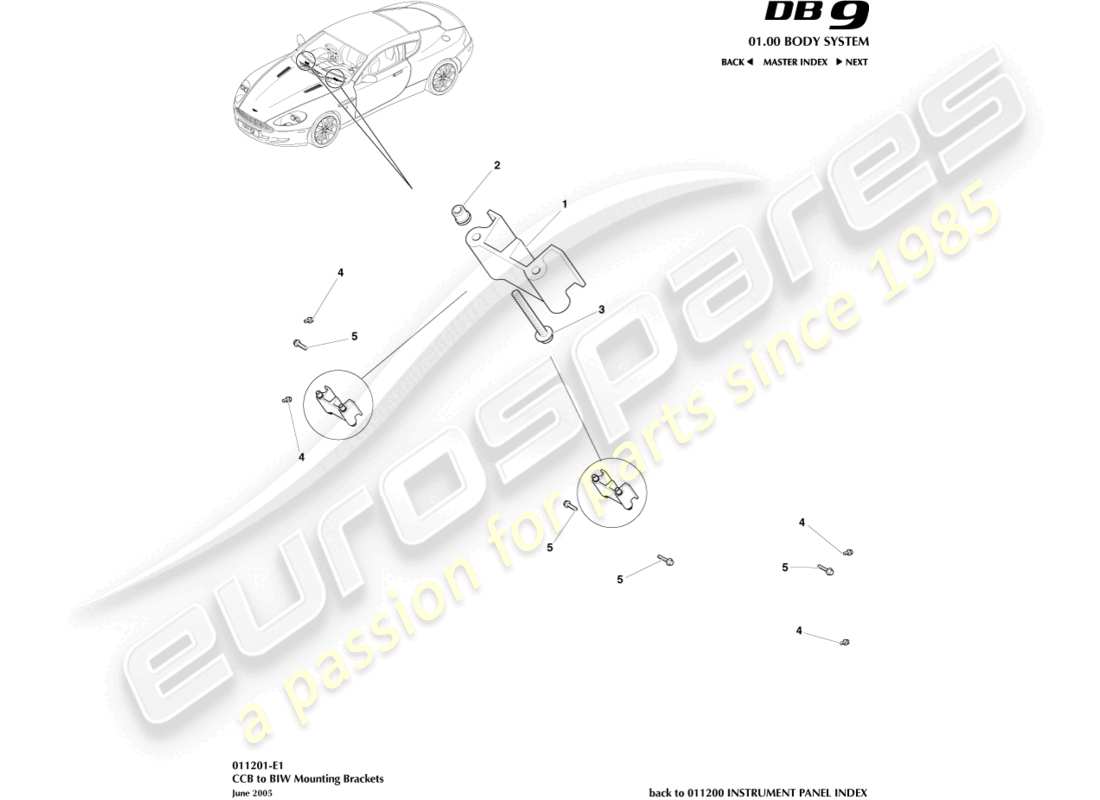 aston martin db9 (2006) teilediagramm für ccb-zu-biw-halterungen