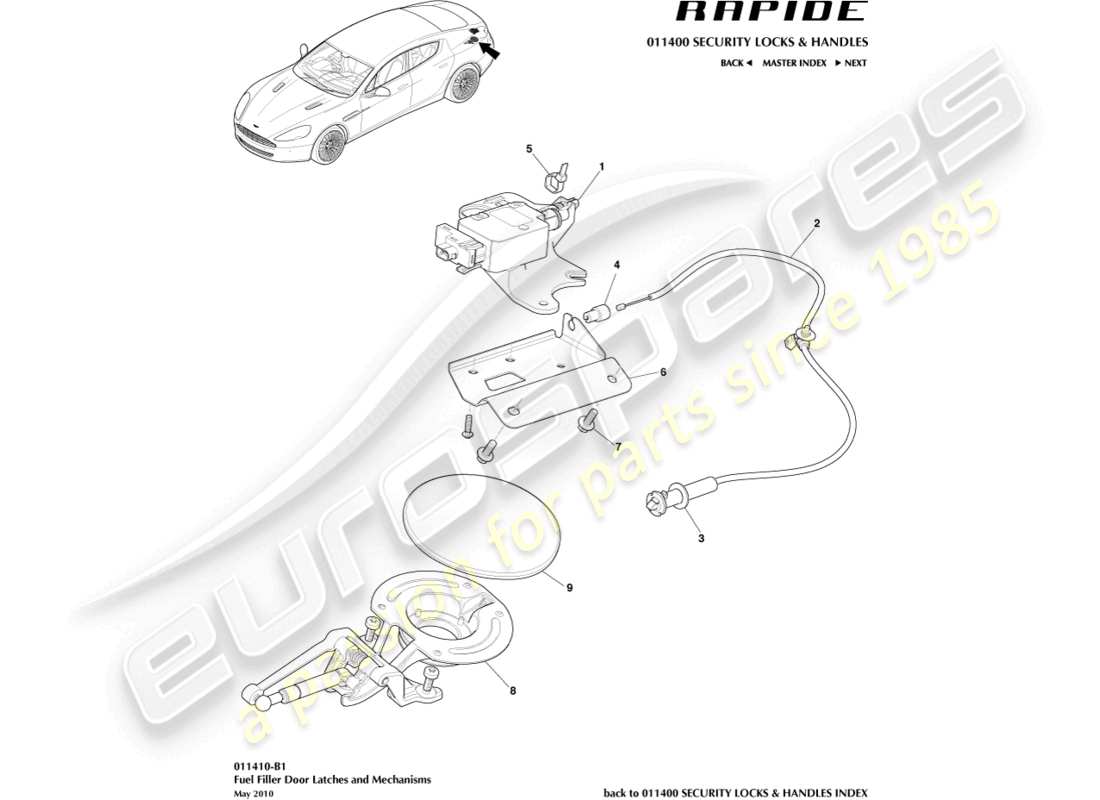 aston martin rapide (2014) teilediagramm des kraftstoffeinfüllmechanismus