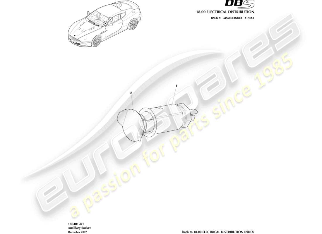 aston martin dbs (2012) teilediagramm für zusatzsteckdose