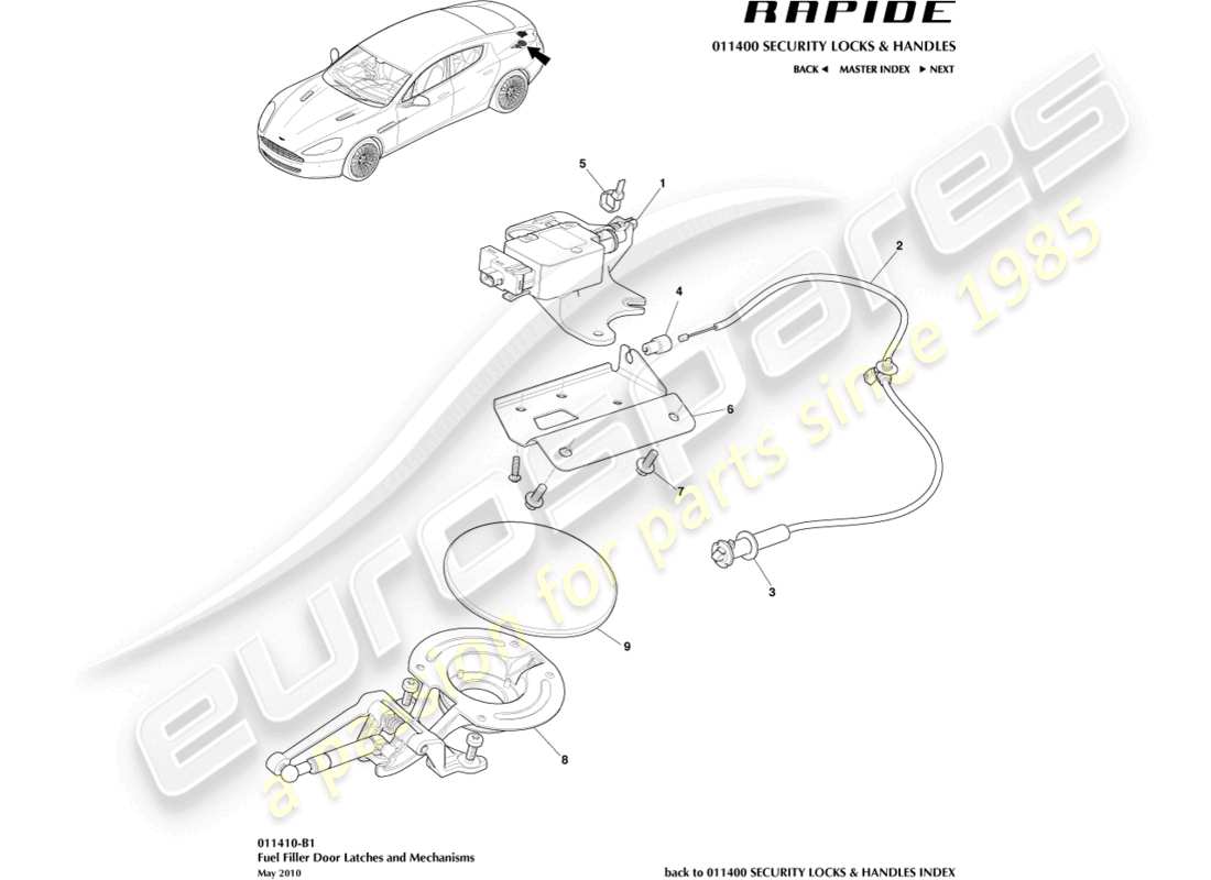 aston martin rapide (2011) teilediagramm des kraftstoffeinfüllmechanismus