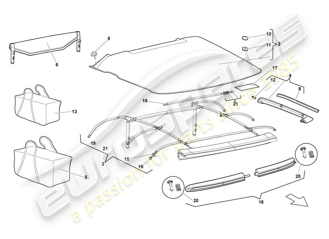 lamborghini reventon roadster abdeckung - oben ersatzteildiagramm