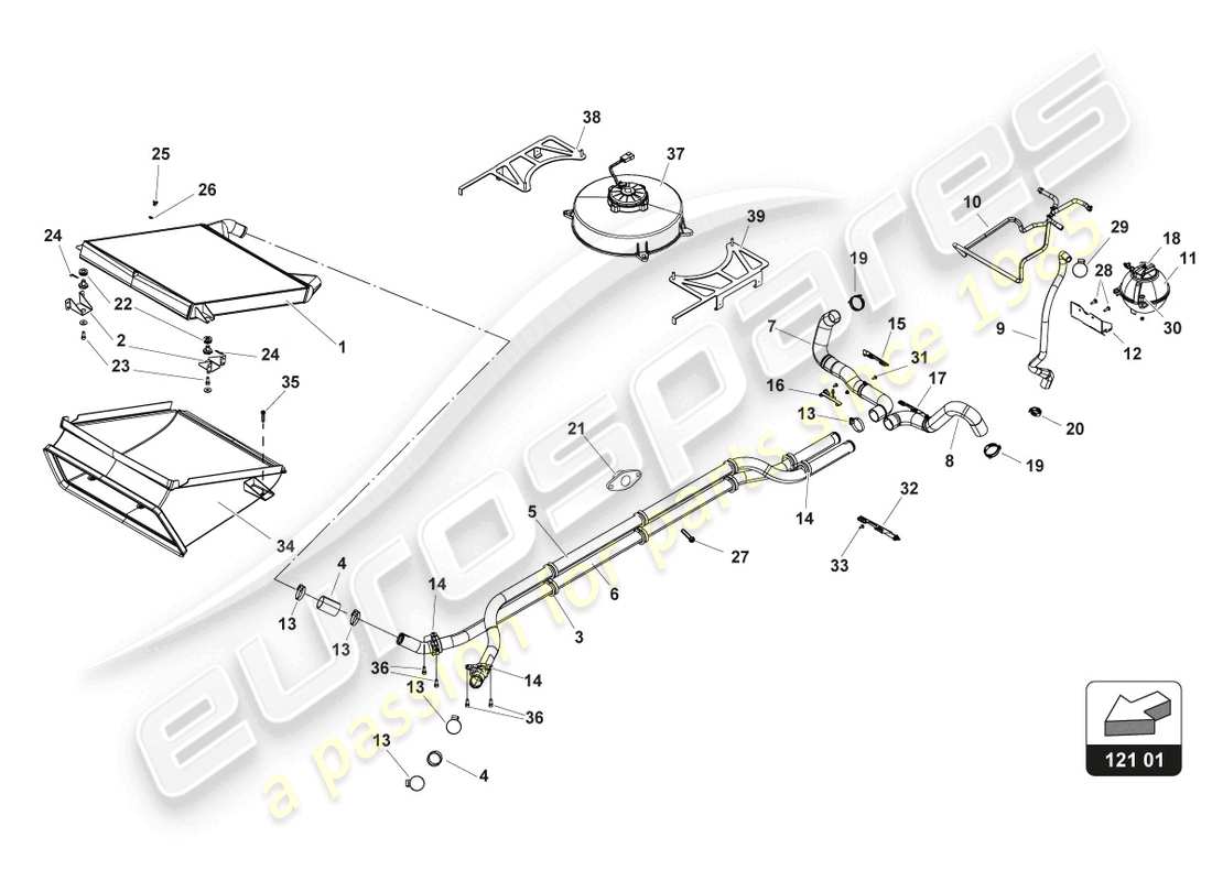lamborghini gt3 evo (2018) wasserkühlung teilediagramm