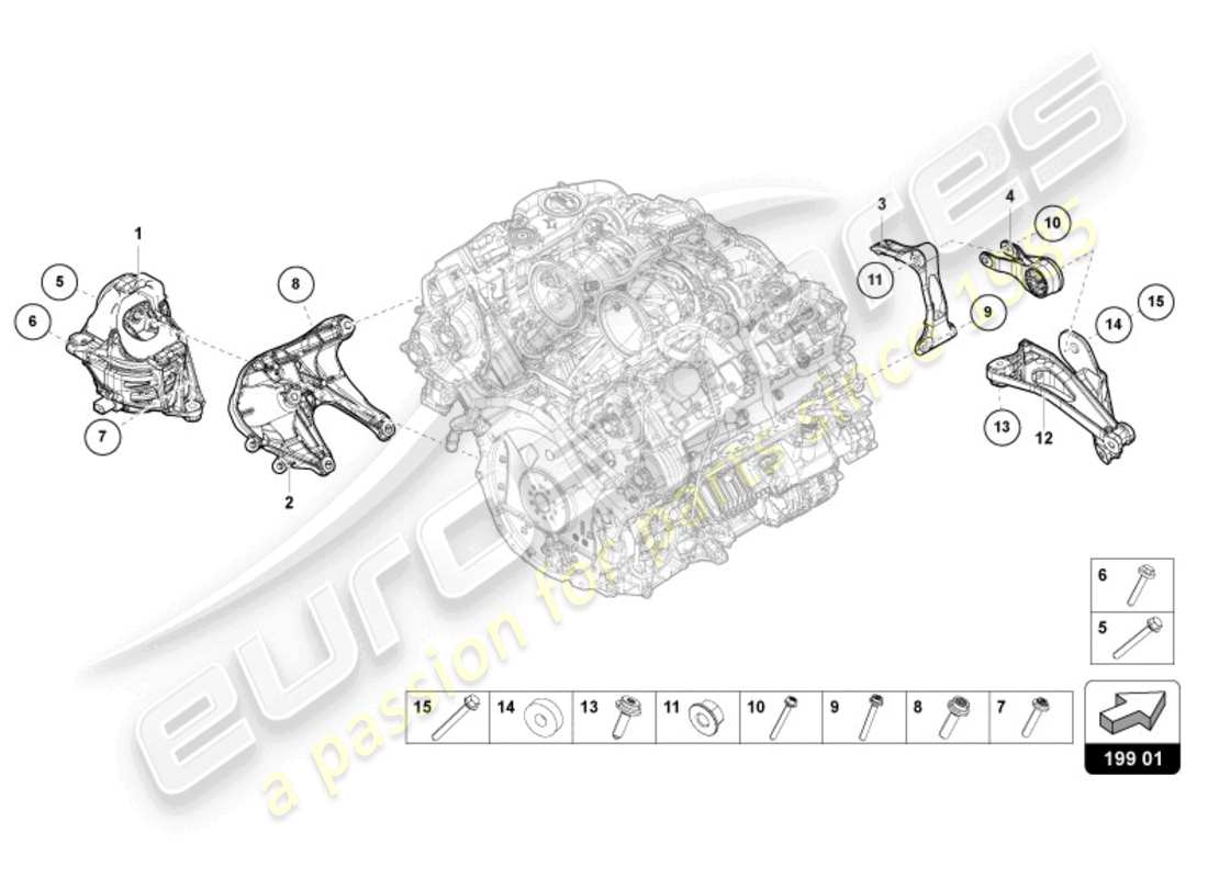 lamborghini urus (2019) motorhalterung ersatzteildiagramm