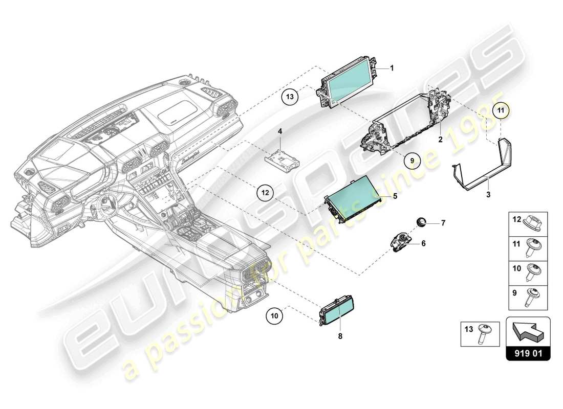 lamborghini urus (2019) multimedia-geräte teilediagramm