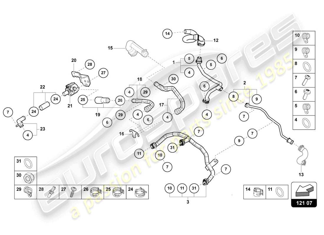 lamborghini urus (2019) kühlsystem teilediagramm