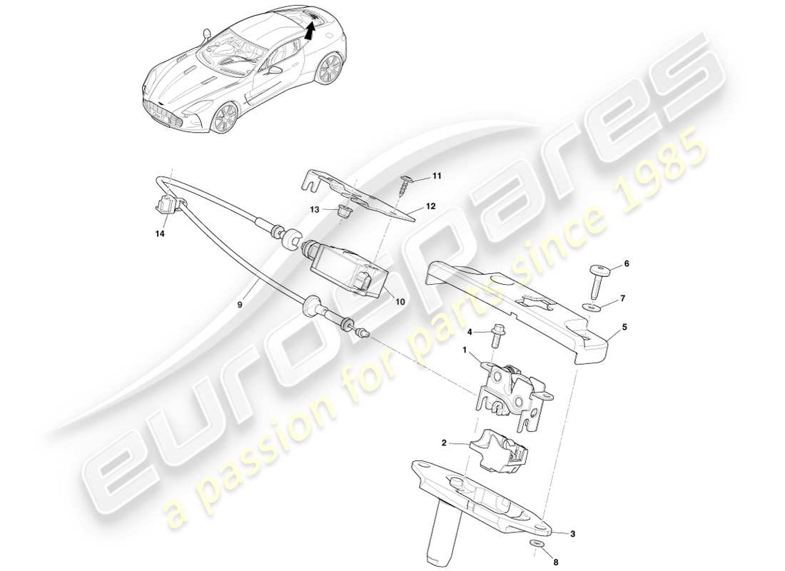 aston martin one-77 (2011) teilediagramm für heckscheibenverriegelung