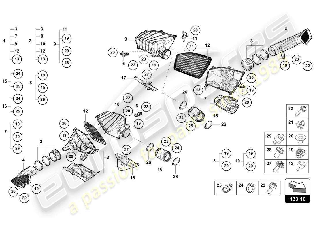 lamborghini sto (2021) luftfiltergehäuse teilediagramm
