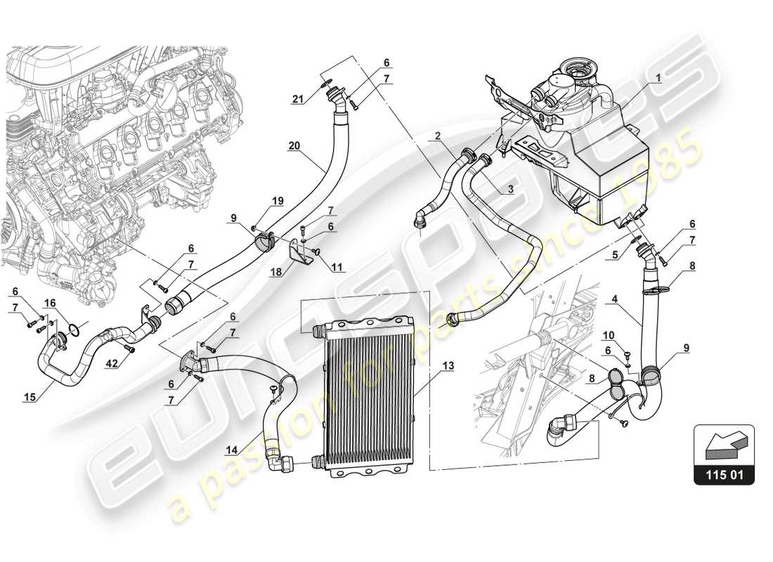 lamborghini gt3 evo (2018) öltank - ölkühlung ersatzteildiagramm