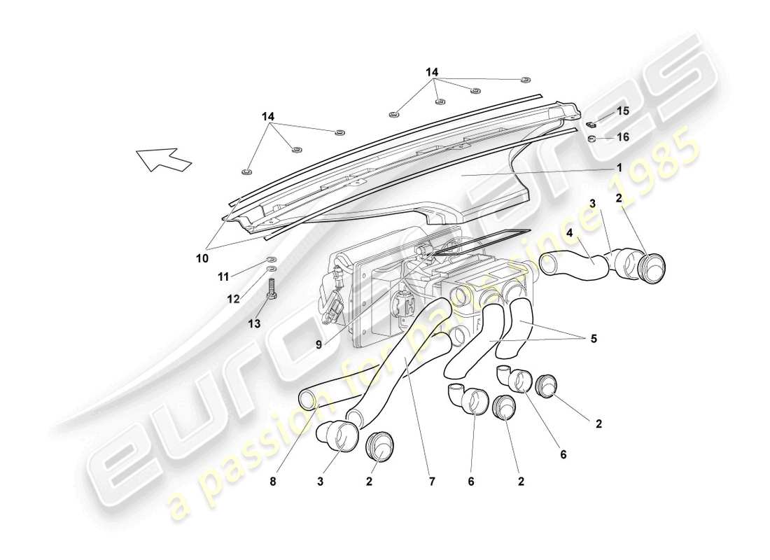 lamborghini lp640 coupe (2007) luft- und fussraumheizungskanäle, luftschläuche und entlüftungen ersatzteildiagramm