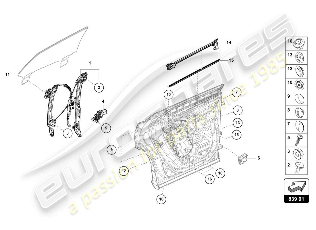 lamborghini urus performante (2023) fensterheber mit motor ersatzteildiagramm