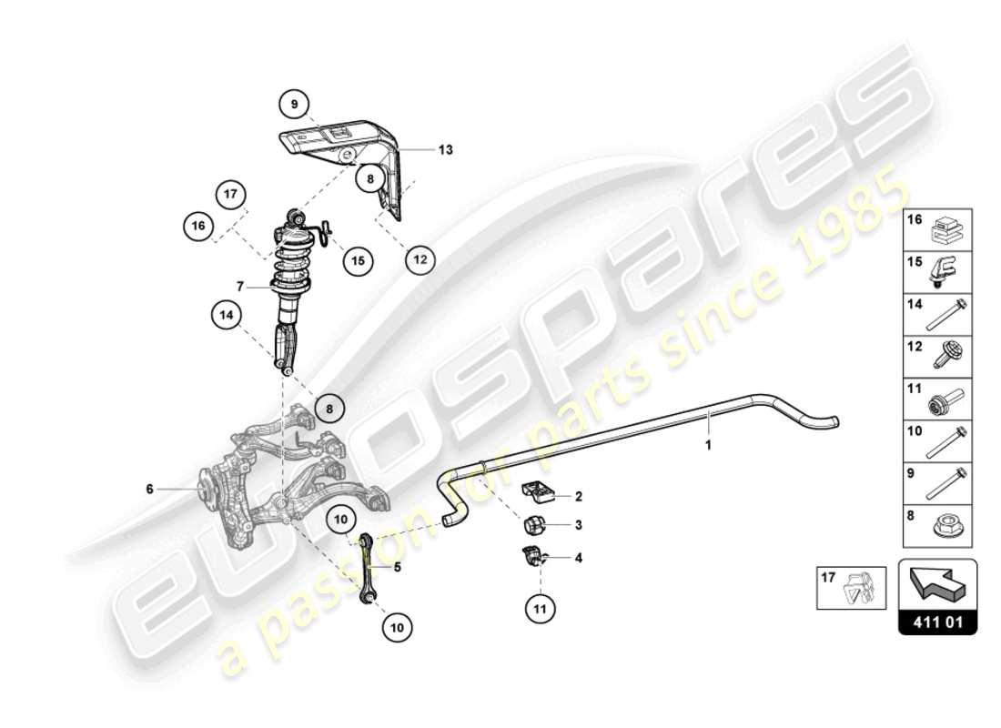 lamborghini evo coupe (2022) stoßdämpfer vorne ersatzteildiagramm