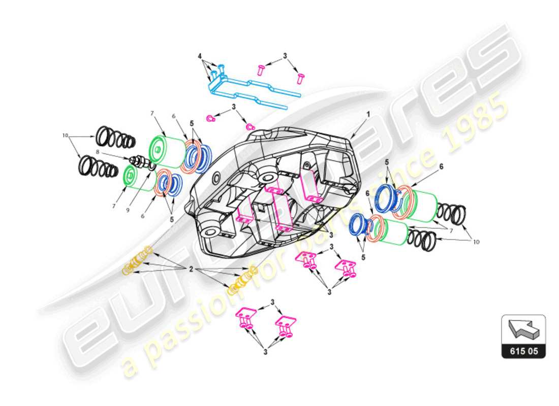 lamborghini super trofeo evo 2 (2022) hinterer bremssattel teilediagramm