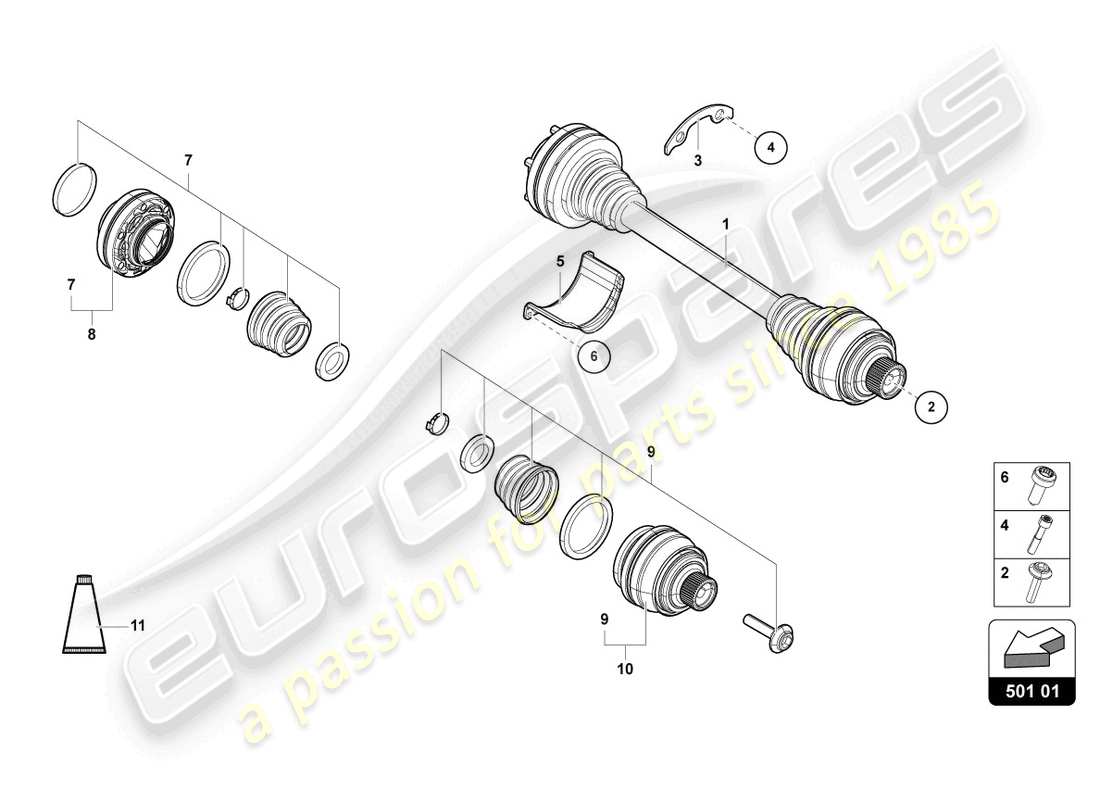 lamborghini urus (2020) achswellen-ersatzteildiagramm