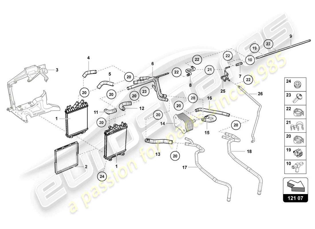 lamborghini 2022 (ultimae) zusätzlicher kühler für kühlmittel ersatzteildiagramm