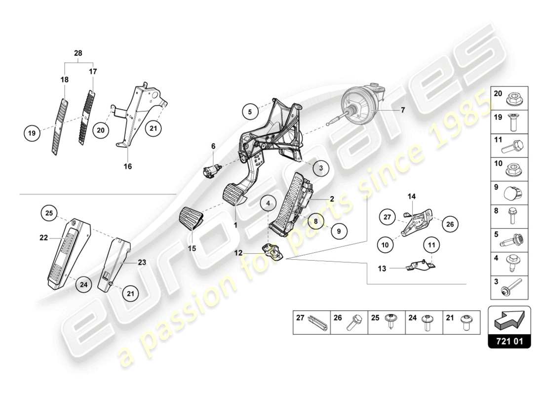 lamborghini tecnica (2024) brems- und beschleunigungshebelmech. teilediagramm