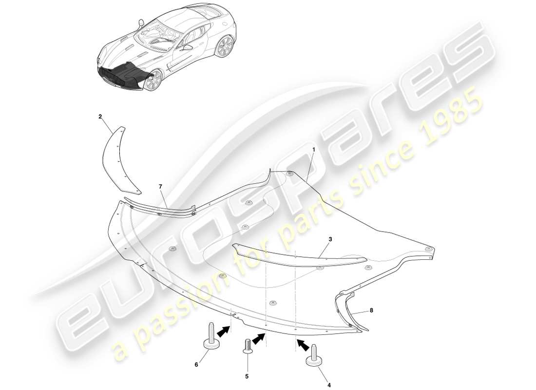 aston martin one-77 (2011) teilediagramm für den vorderen aeroboden