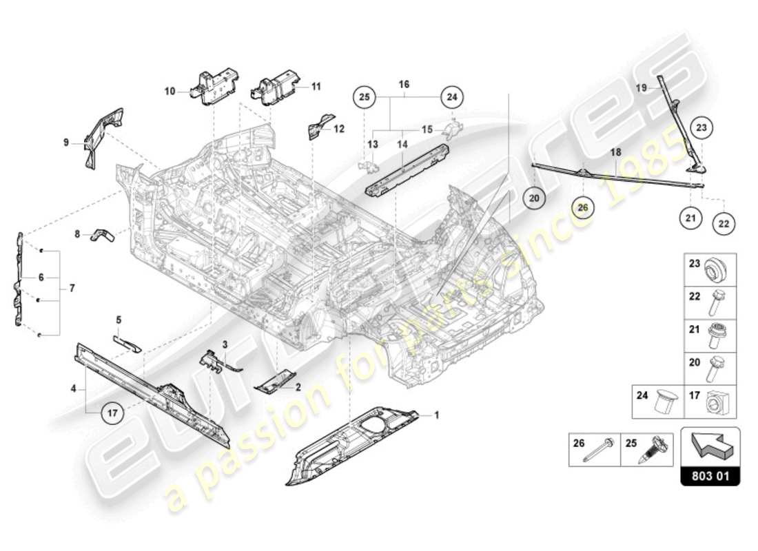 lamborghini urus (2021) unterboden-teilediagramm