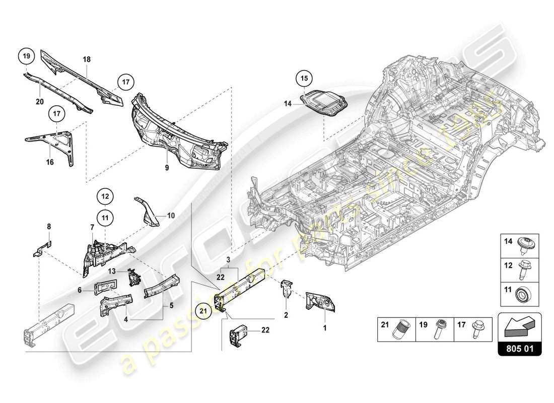 lamborghini urus (2022) unterboden vorne teilediagramm