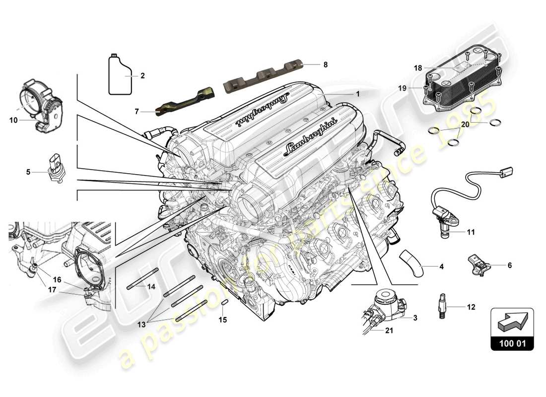 lamborghini super trofeo evo (2018) kompletter motor teilediagramm