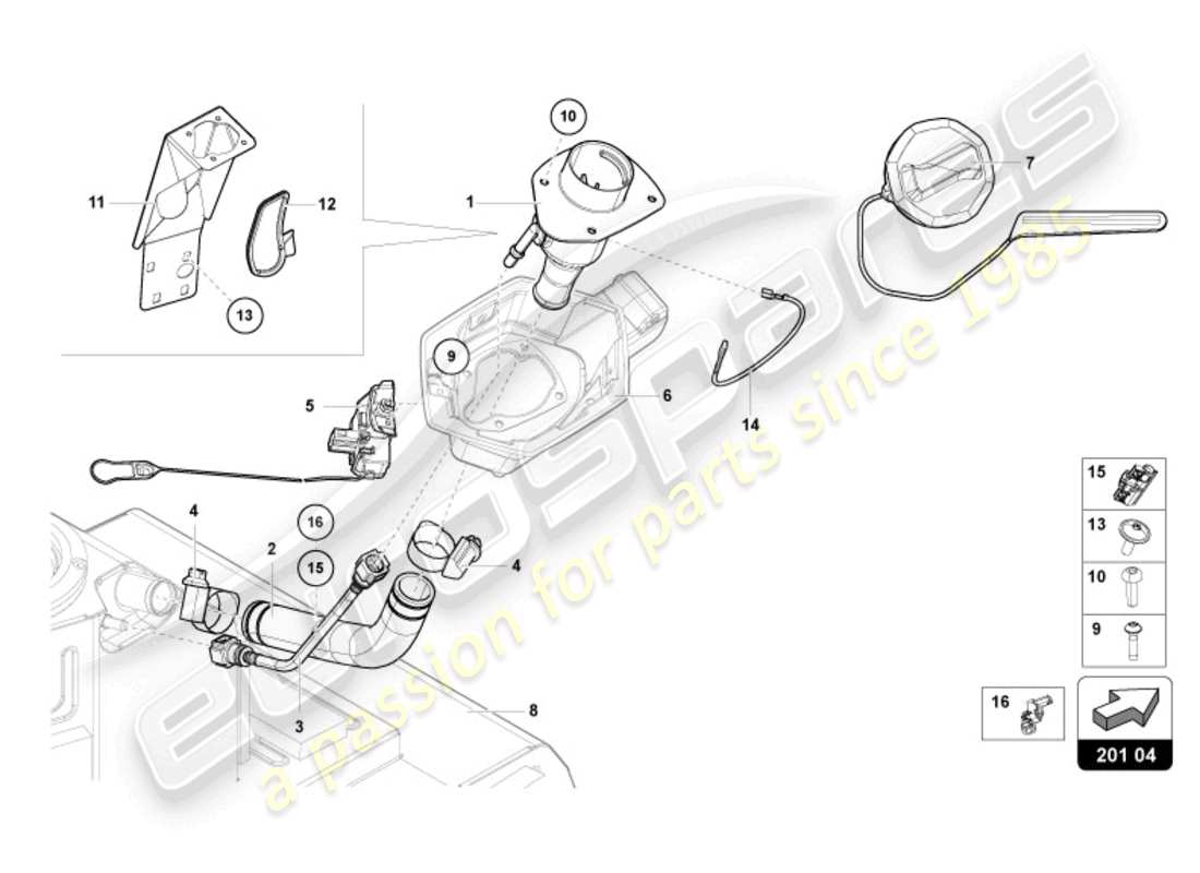 lamborghini 2022 (ultimae) kraftstoffeinfüllstutzen mit einschränkung nur für bleifreien kraftstoff ersatzteildiagramm