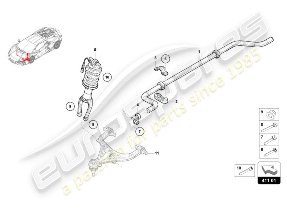 lamborghini revuelto coupe (2024) vordere aufhängung teilediagramm