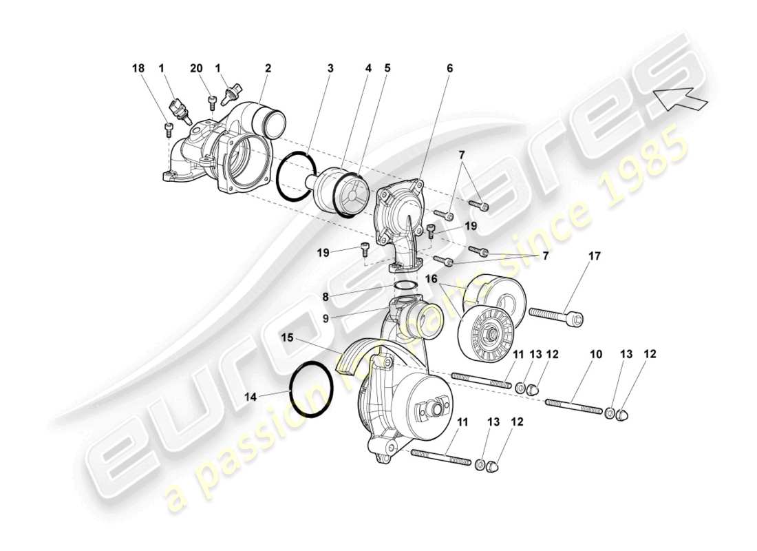 lamborghini lp640 coupe (2008) kühlmittelpumpe - ersatzteildiagramm