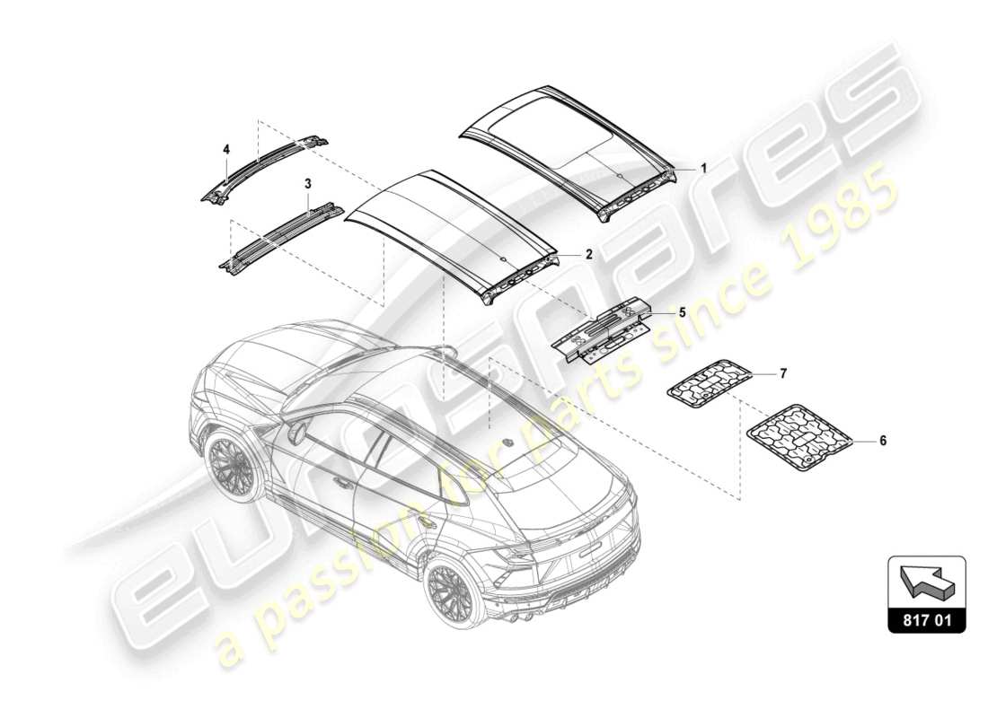 lamborghini urus (2021) dachrahmen-aussenblech ersatzteildiagramm