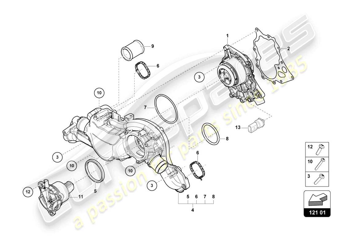 lamborghini urus (2020) kühlmittelumwälzpumpe teilediagramm