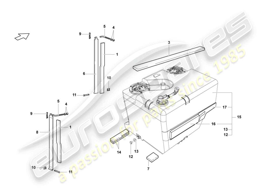 lamborghini lp640 roadster (2010) kraftstofftank mit anbauteilen ersatzteildiagramm
