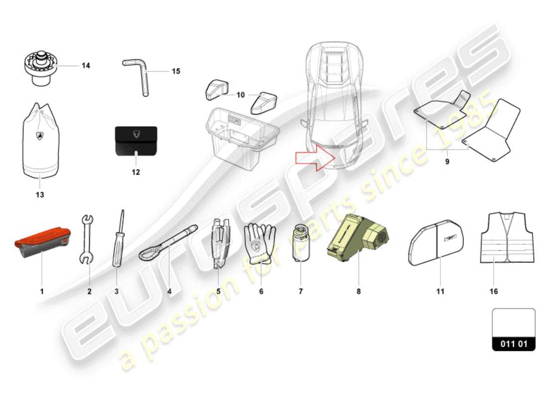 lamborghini evo spyder (2024) fahrzeugwerkzeuge ersatzteildiagramm