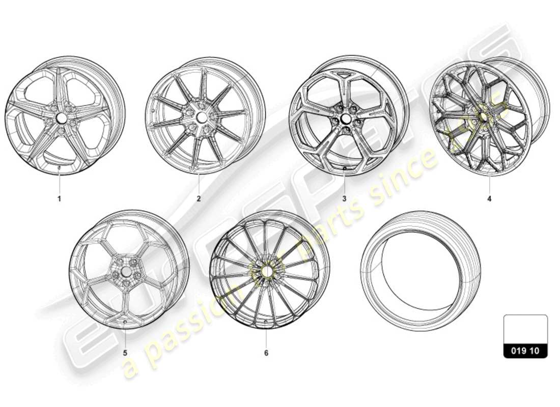 lamborghini urus performante (accessories) komplettes rad ersatzteildiagramm