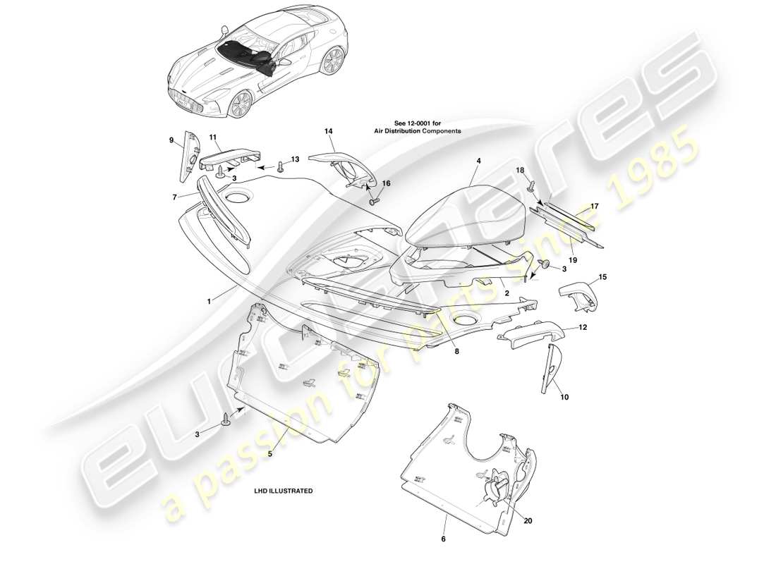 aston martin one-77 (2011) instrumententafel ersatzteildiagramm