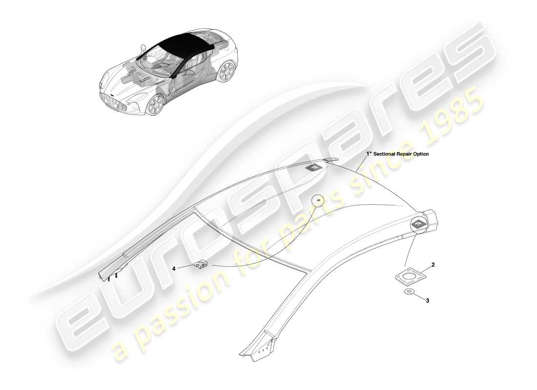 aston martin one-77 (2011) teilediagramm der dachbaugruppe