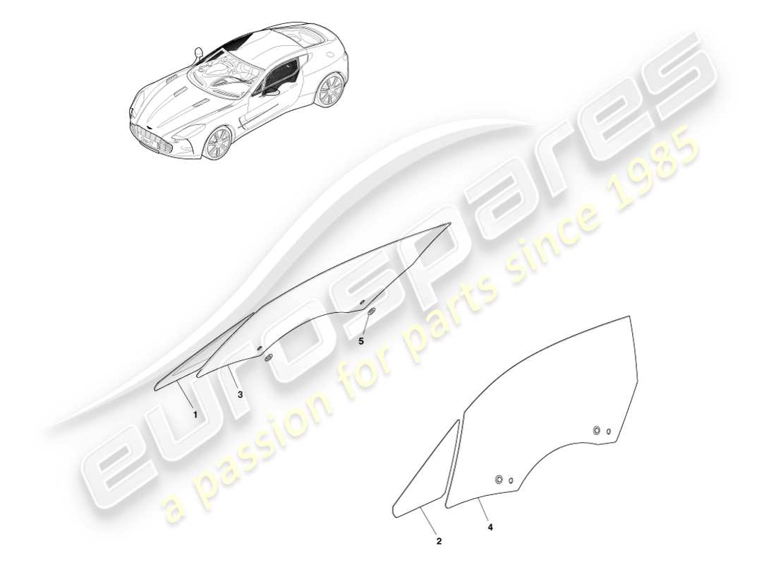 aston martin one-77 (2011) türglas-teilediagramm