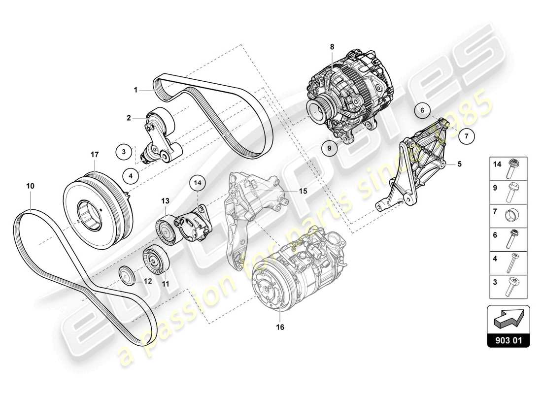 lamborghini urus (2019) lichtmaschine - teilediagramm