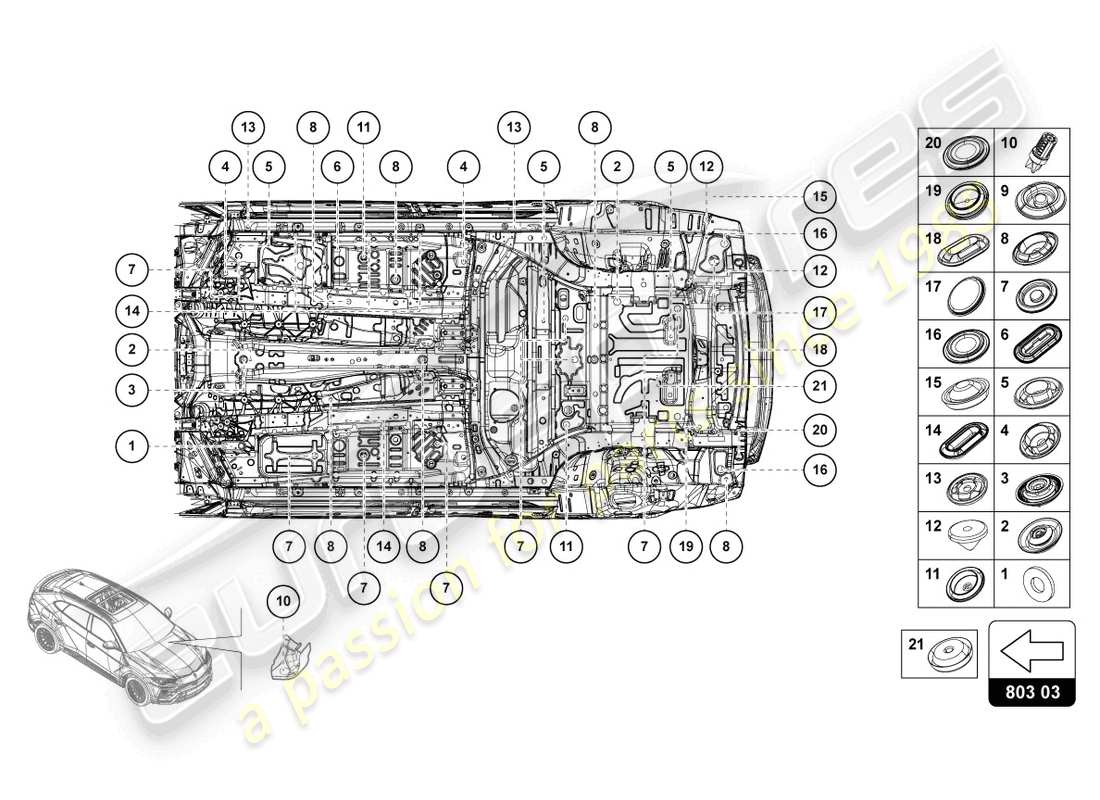 lamborghini urus performante (2023) dichtungsstopfensatz ersatzteildiagramm