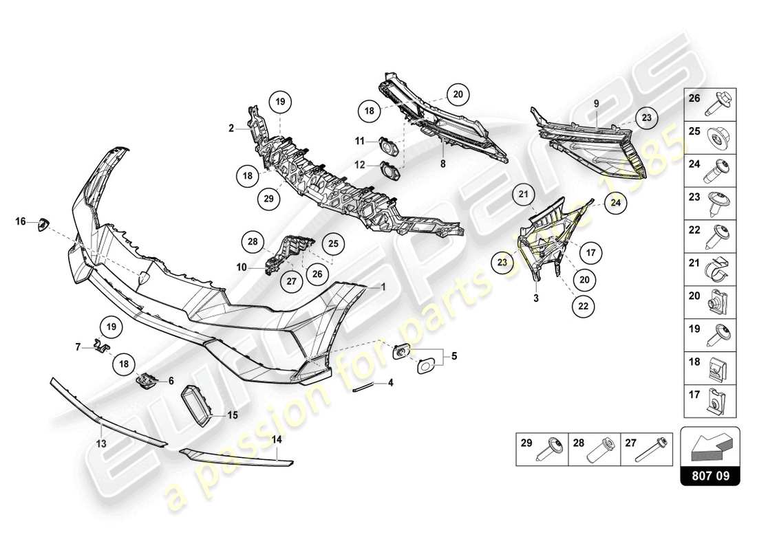 lamborghini urus performante (2023) stoßstange vorne, ersatzteildiagramm