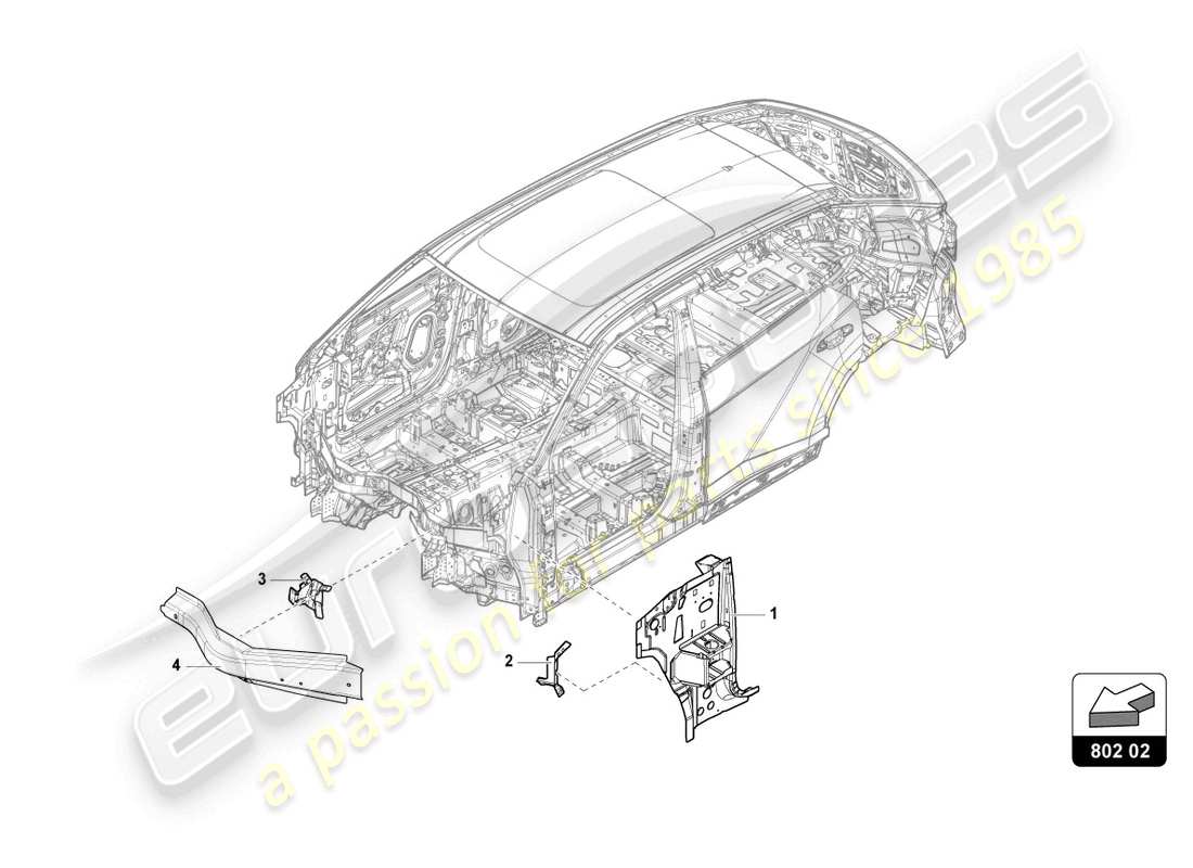 lamborghini urus performante (2023) sektionsteile für das seitenteil teilediagramm
