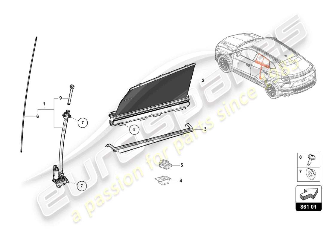 lamborghini urus (2022) rollo-sonnenblenden-ersatzteildiagramm