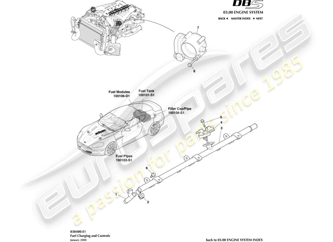 ein teilediagramm aus dem teilekatalog aston martin dbs (2009)