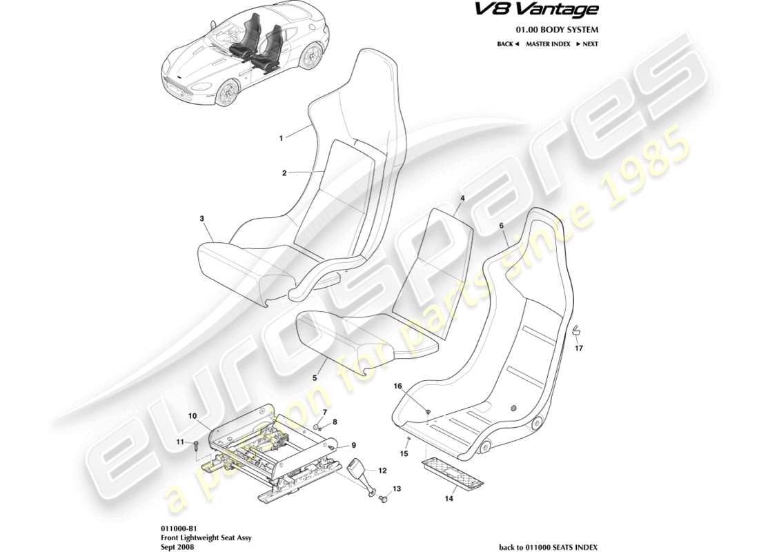 eine teilezeichnung aus dem aston martin v8 vantage (2016) teilekatalog