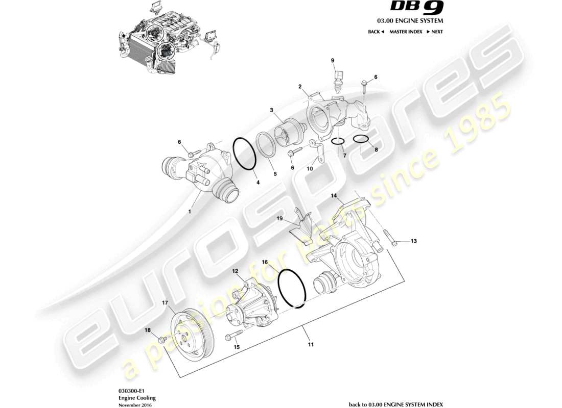 aston martin db9 (2009) teilediagramm motorkühlung