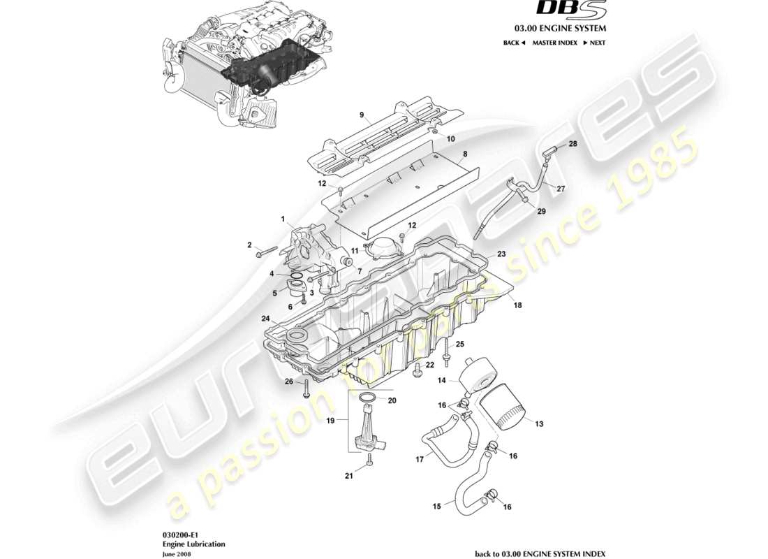 aston martin dbs (2008) motorschmierung teilediagramm