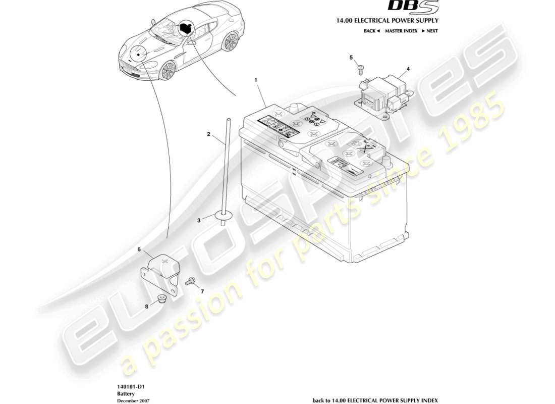 aston martin dbs (2011) batterie teilediagramm