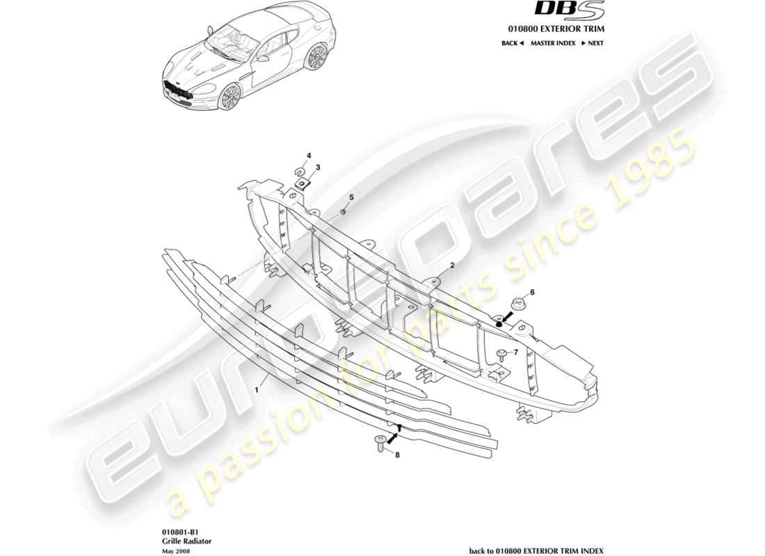 aston martin dbs (2011) kühlergrill-teilediagramm