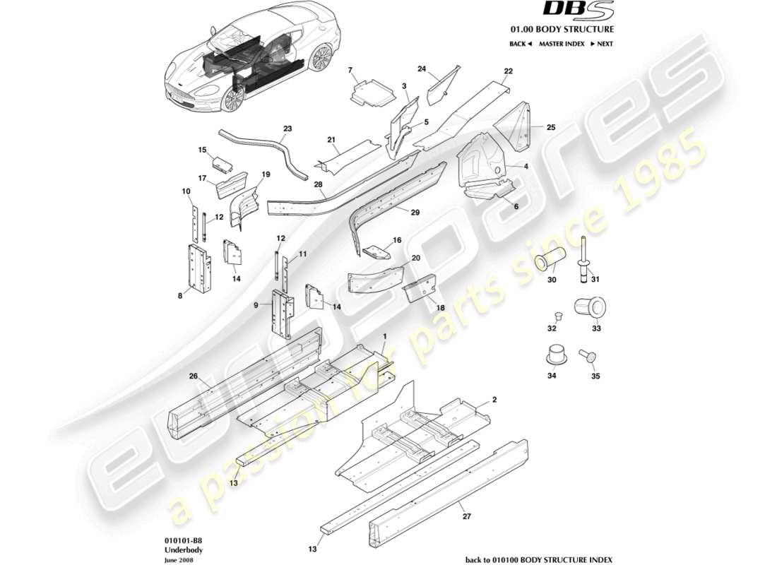 aston martin dbs (2012) unterboden-teilediagramm